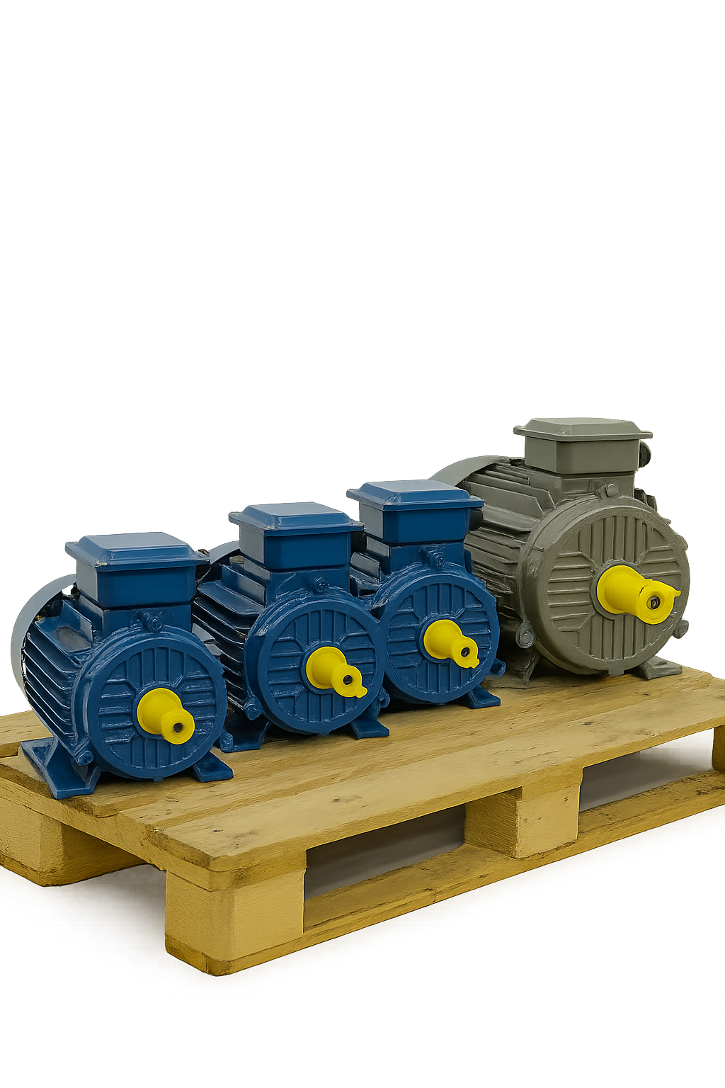 Industriële elektromotoren op pallet in magazijn