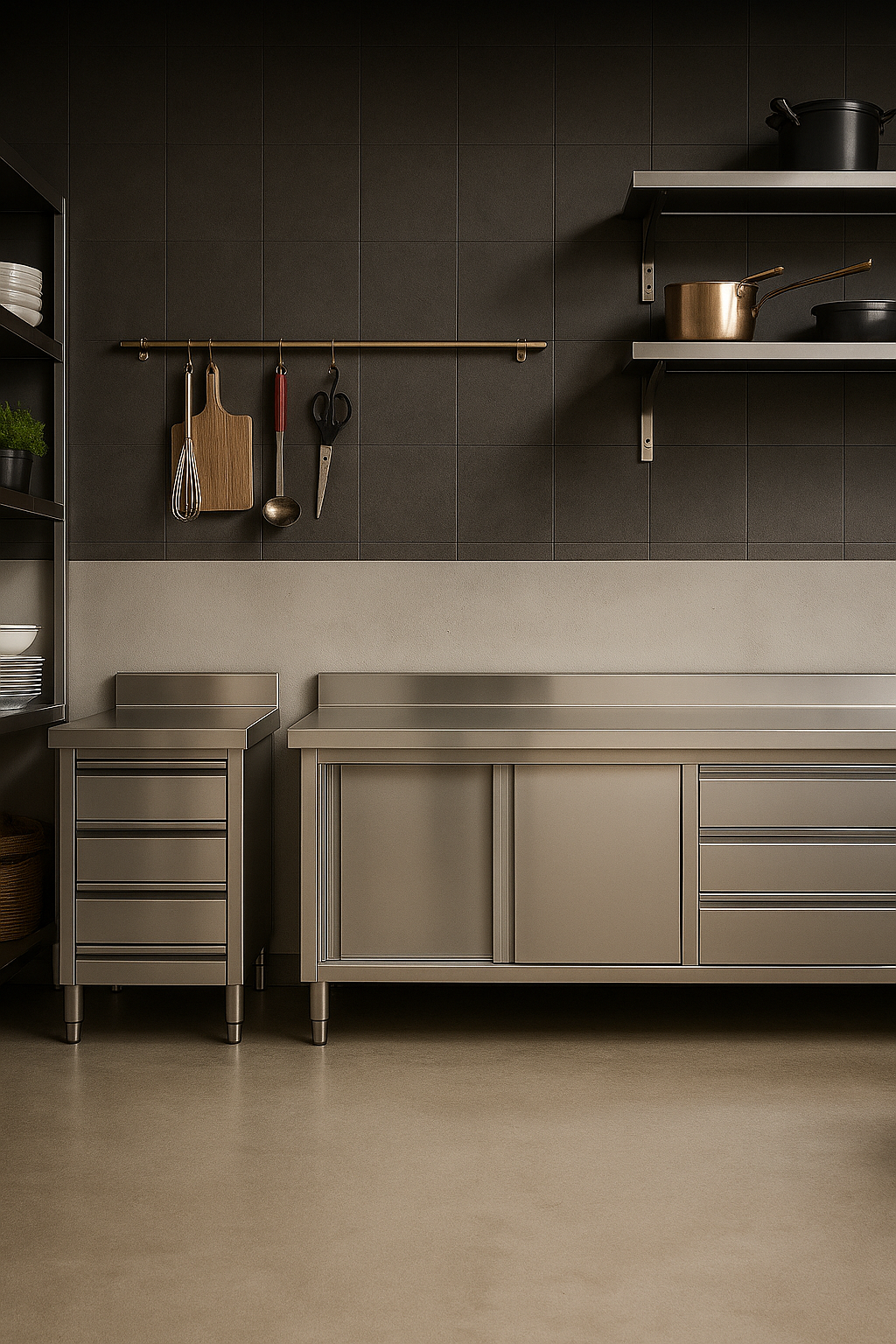 RVS werktafel en kasten voor horeca inrichting