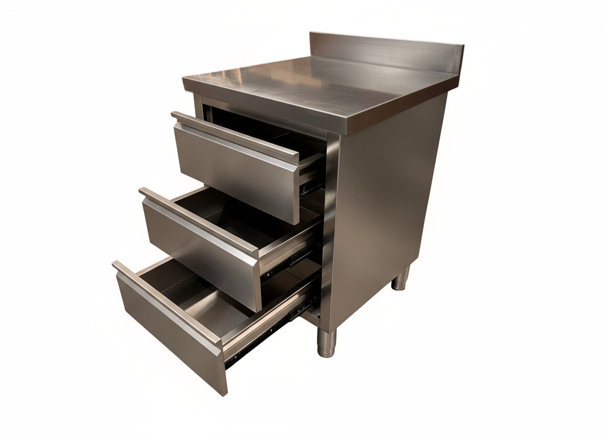 RVS Ladekast 3 lades met opstaande rand - 60x60cm