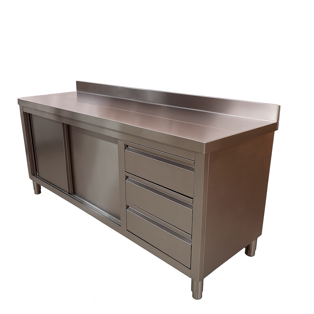 Premium RVS werkkast met schuifdeur, lades en spatrand