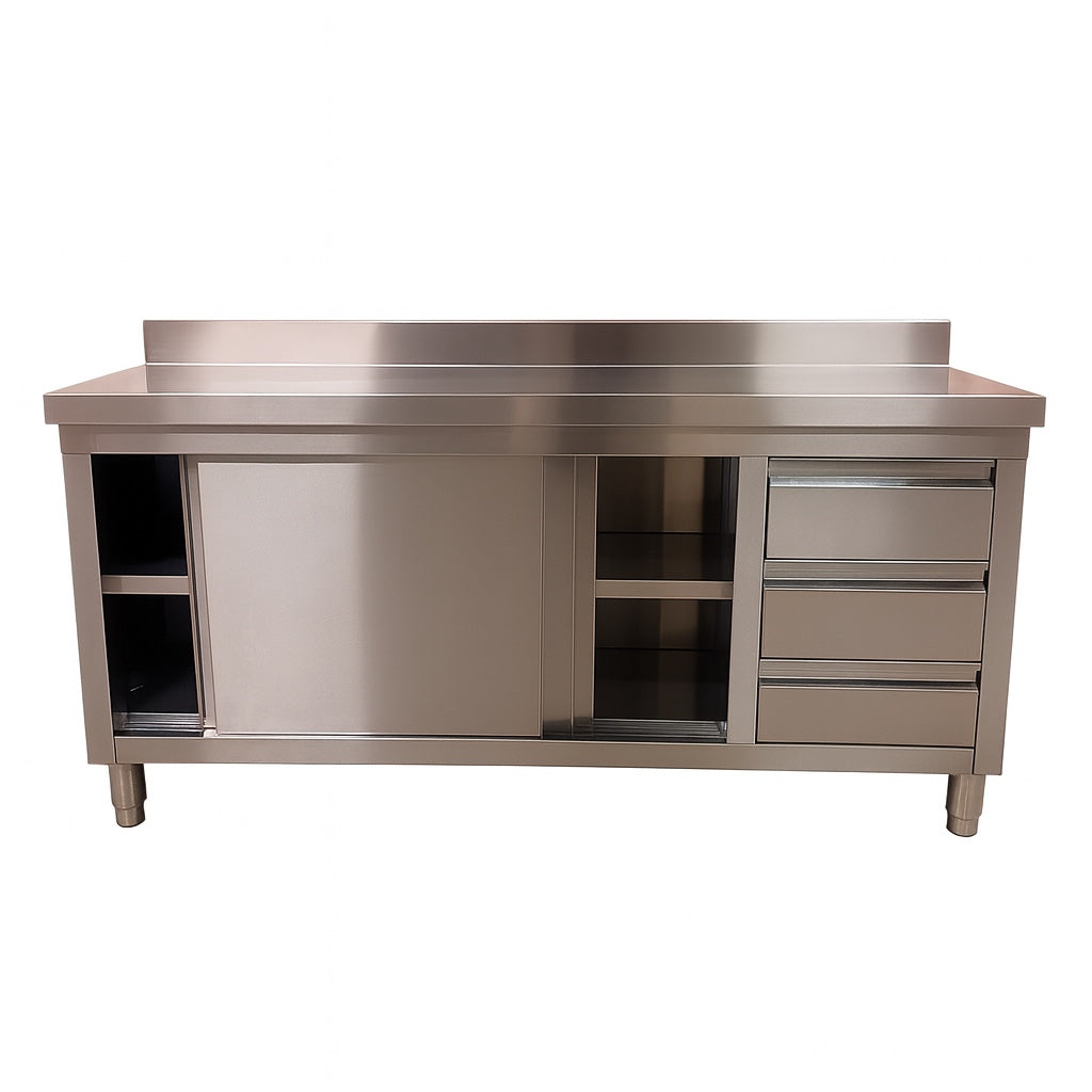 Premium RVS werkkast met schuifdeur, lades en spatrand