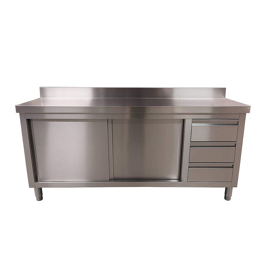 Premium RVS werkkast met schuifdeur, lades en spatrand